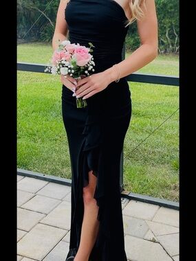 Black dress, Windsor Sienna mesh ruffle slit dress, prom